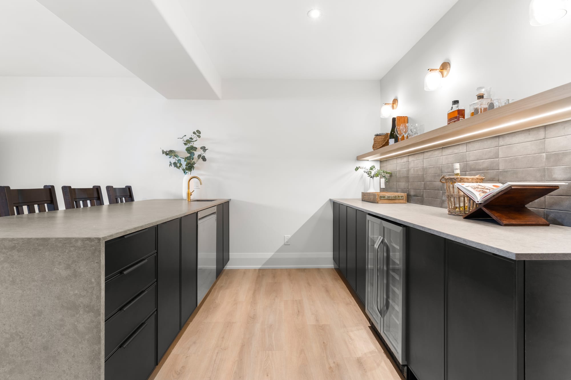 Lower-level bar run with bar sink, dishwasher and wine fridge, 110 Mary Street, Collingwood
